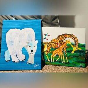 Set of 2 Eric Carle large canvas wall art giraffes and polar bear